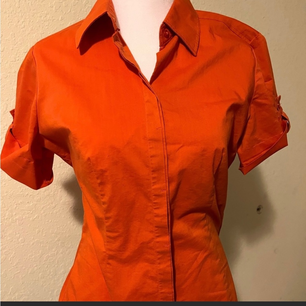 New York & Co. Orange button down short sleeve shirt size small